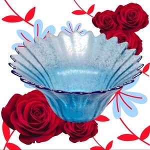 Vintage blue bowl scalloped edges frosted blue